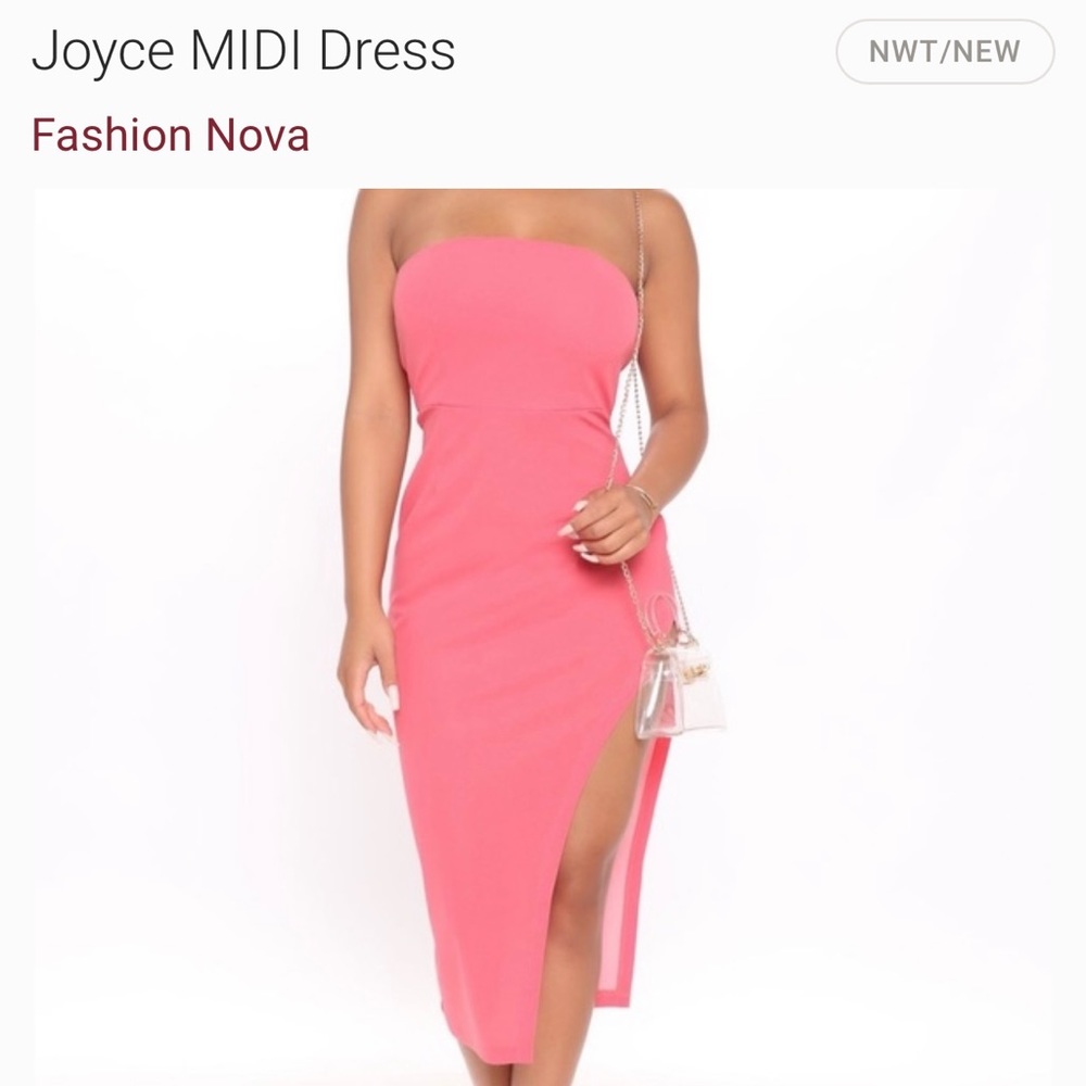 Coral in color tube top midi dress/w high leg split on the side.